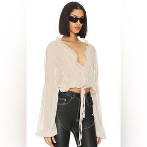 SNDYS Bali Sheer Feminine Long Sleeve Top Button Hippie Bohemian Cream 6